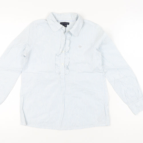 Tommy Hilfiger Girls Blue Striped Ruffle Blouse Shirt 12 Years Long Sleeve