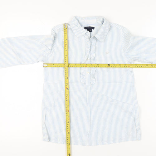 Tommy Hilfiger Girls Blue Striped Ruffle Blouse Shirt 12 Years Long Sleeve