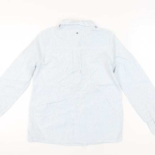 Tommy Hilfiger Girls Blue Striped Ruffle Blouse Shirt 12 Years Long Sleeve