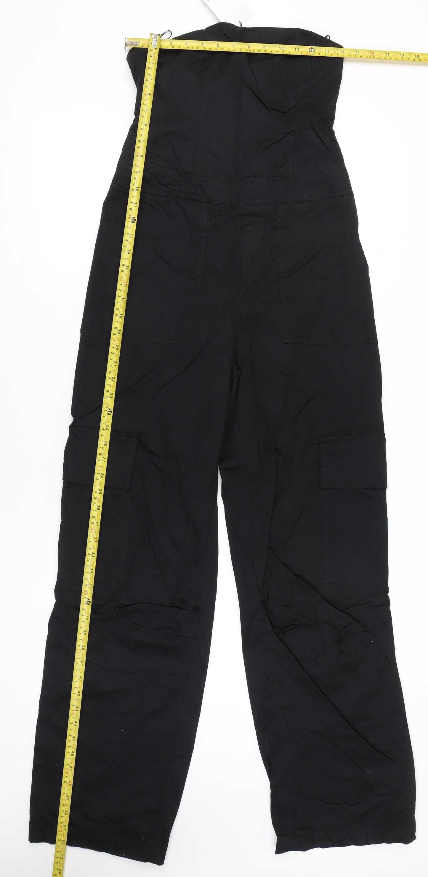 Zara Women Black Strapless Wide-Leg Jumpsuit Size S Cotton