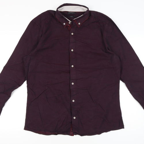 Next Men’s XL Red Button-Up Cotton Long Sleeve Shirt