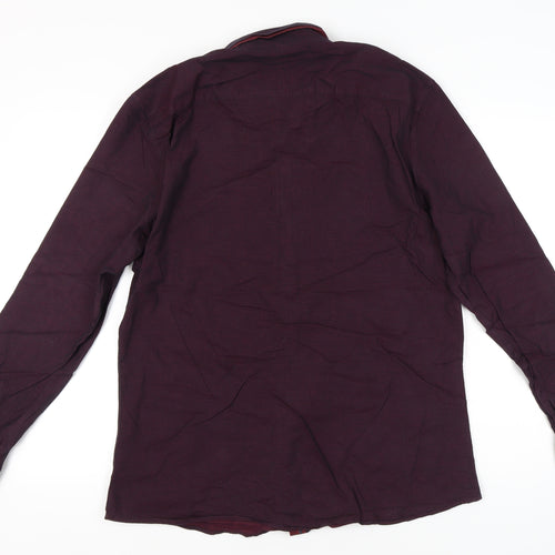 Next Men’s XL Red Button-Up Cotton Long Sleeve Shirt