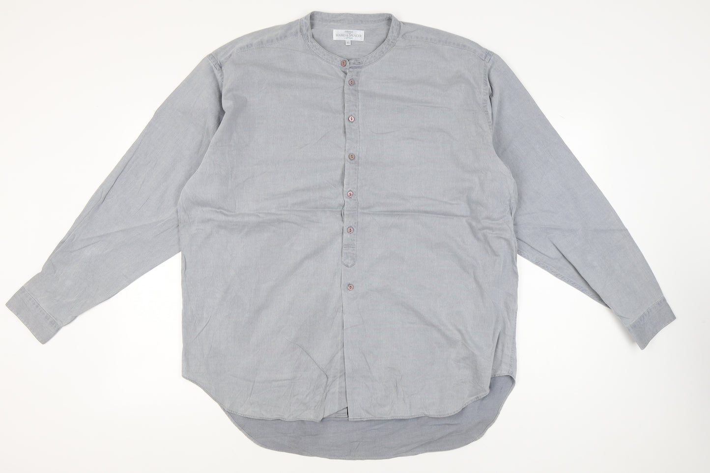 Marks and Spencer Men’s XL 44-46" Blue Cotton Long Sleeve Band Collar Shirt