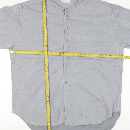 Marks and Spencer Men’s XL 44-46" Blue Cotton Long Sleeve Band Collar Shirt