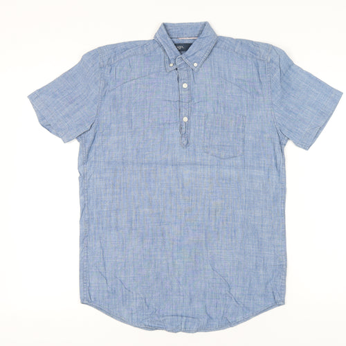 EASY Men's Blue Cotton Short Sleeve Button-Down Shirt Size S