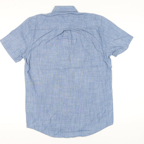 EASY Men's Blue Cotton Short Sleeve Button-Down Shirt Size S