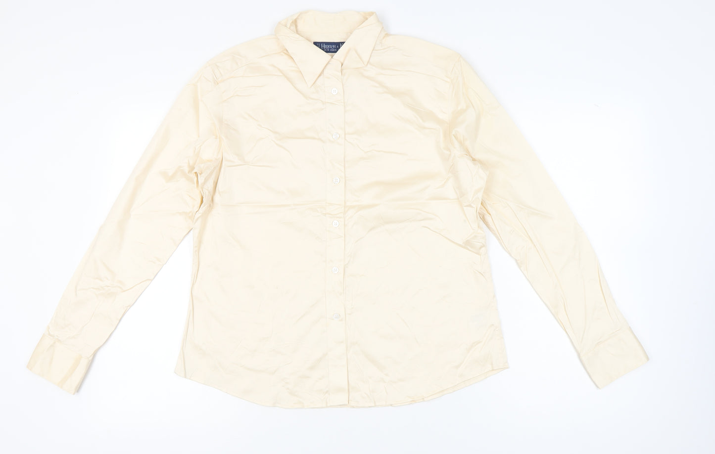 Hilditch & Key Women’s Beige Cotton Blend Long Sleeve Button-Up Shirt UK18