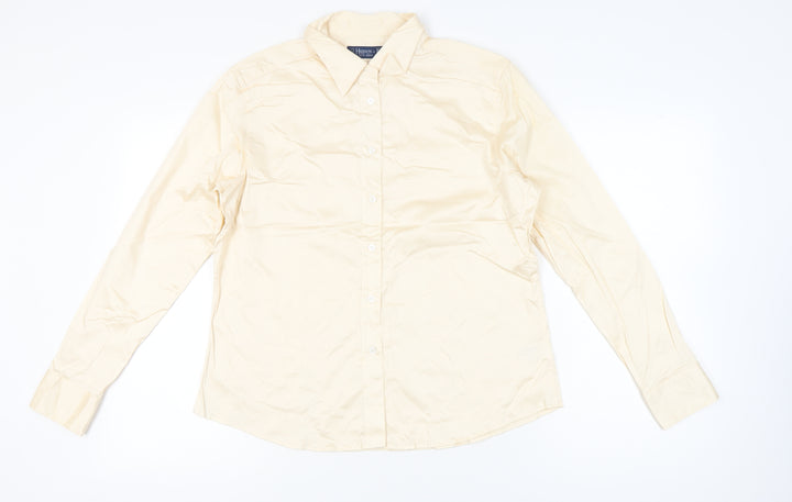 Hilditch & Key Women’s Beige Cotton Blend Long Sleeve Button-Up Shirt UK18
