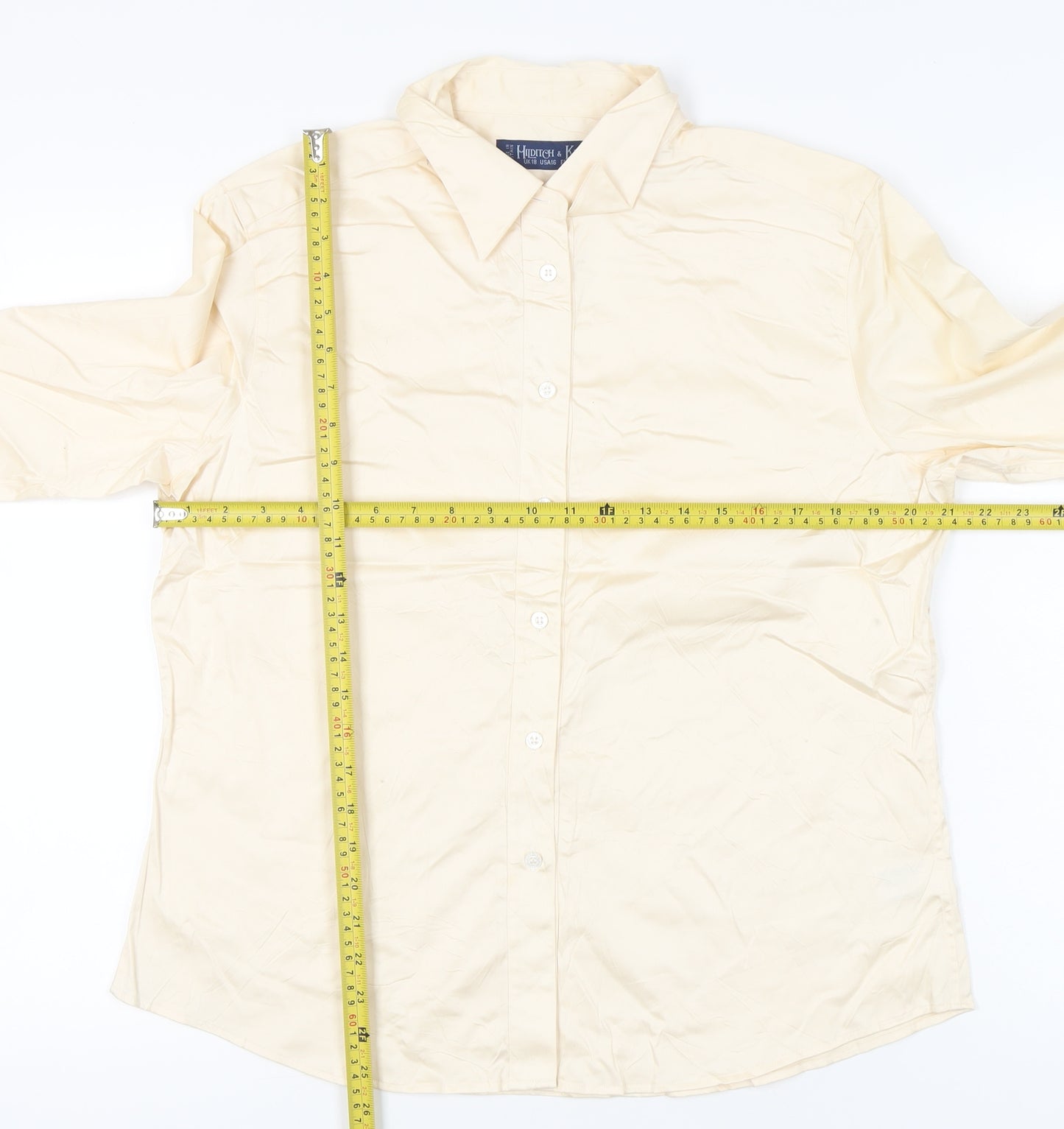 Hilditch & Key Women’s Beige Cotton Blend Long Sleeve Button-Up Shirt UK18