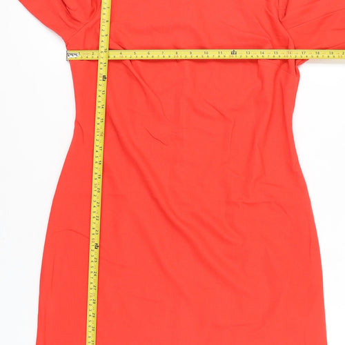 Definitions Women Red Shift Dress Size 12 Knee Length Long Sleeve