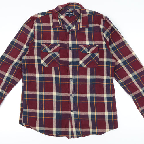 Shore Leave Men's Red Plaid Flannel Button-Up Shirt L Long Sleeve