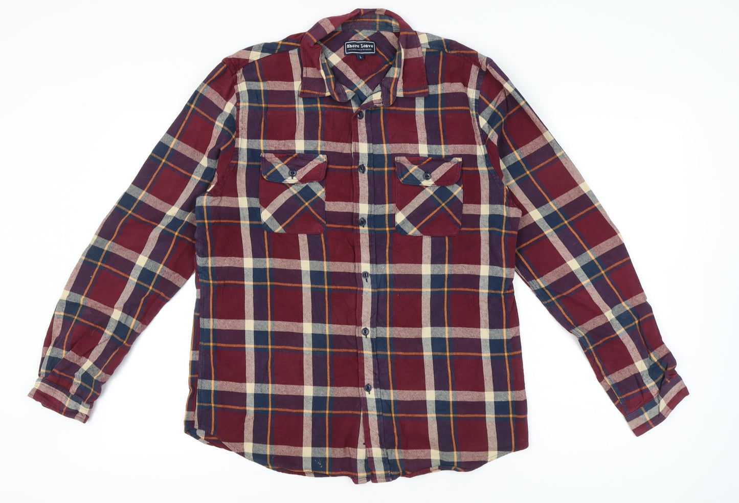 Shore Leave Men's Red Plaid Flannel Button-Up Shirt L Long Sleeve