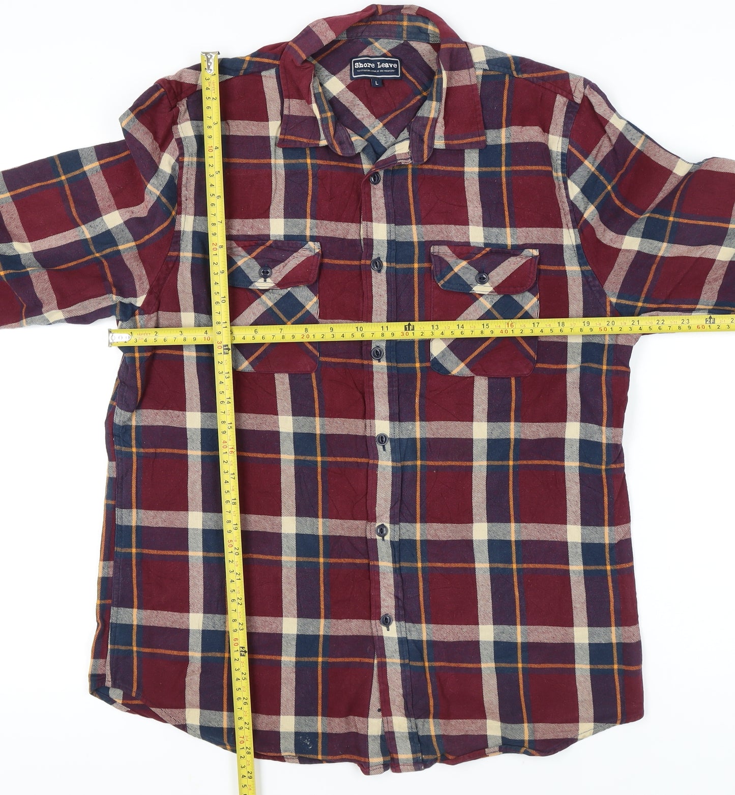 Shore Leave Men's Red Plaid Flannel Button-Up Shirt L Long Sleeve