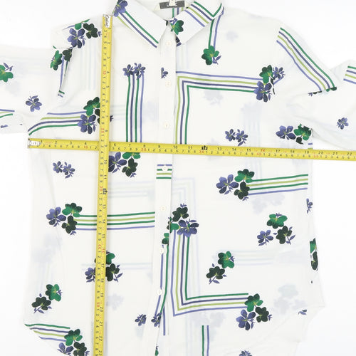 Next Women’s White Floral Button-Up Shirt Size 10 Long Sleeve