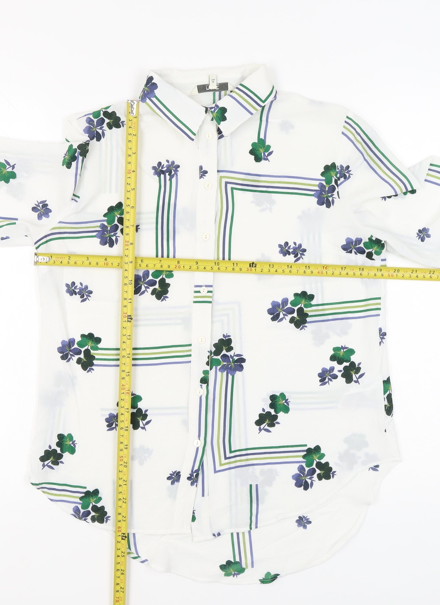 Next Women’s White Floral Button-Up Shirt Size 10 Long Sleeve