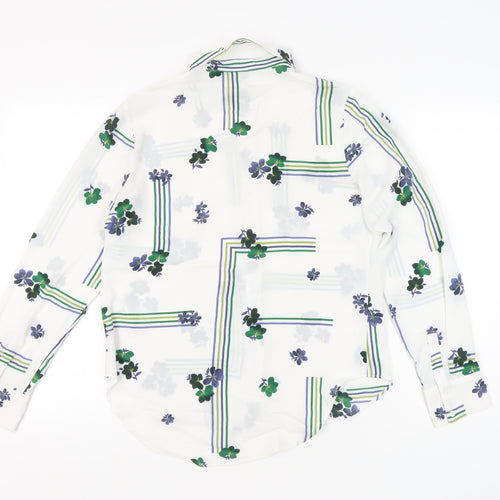 Next Women’s White Floral Button-Up Shirt Size 10 Long Sleeve