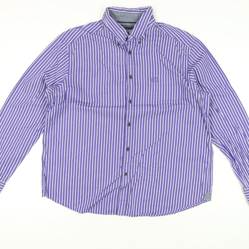 Marks and Spencer Men’s Purple Striped Cotton Button-Up Shirt XL 44-46"