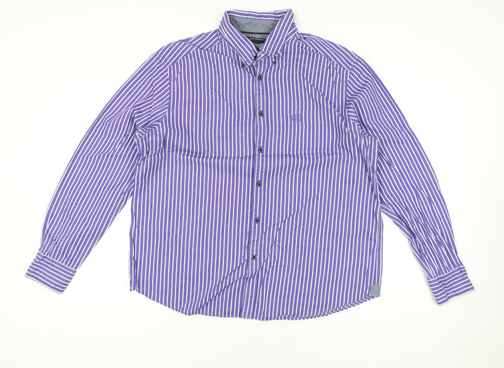 Marks and Spencer Men’s Purple Striped Cotton Button-Up Shirt XL 44-46"