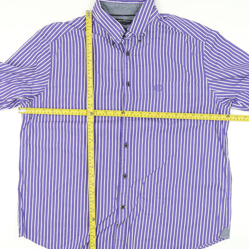 Marks and Spencer Men’s Purple Striped Cotton Button-Up Shirt XL 44-46"