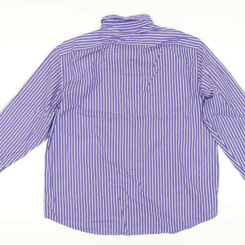 Marks and Spencer Men’s Purple Striped Cotton Button-Up Shirt XL 44-46"