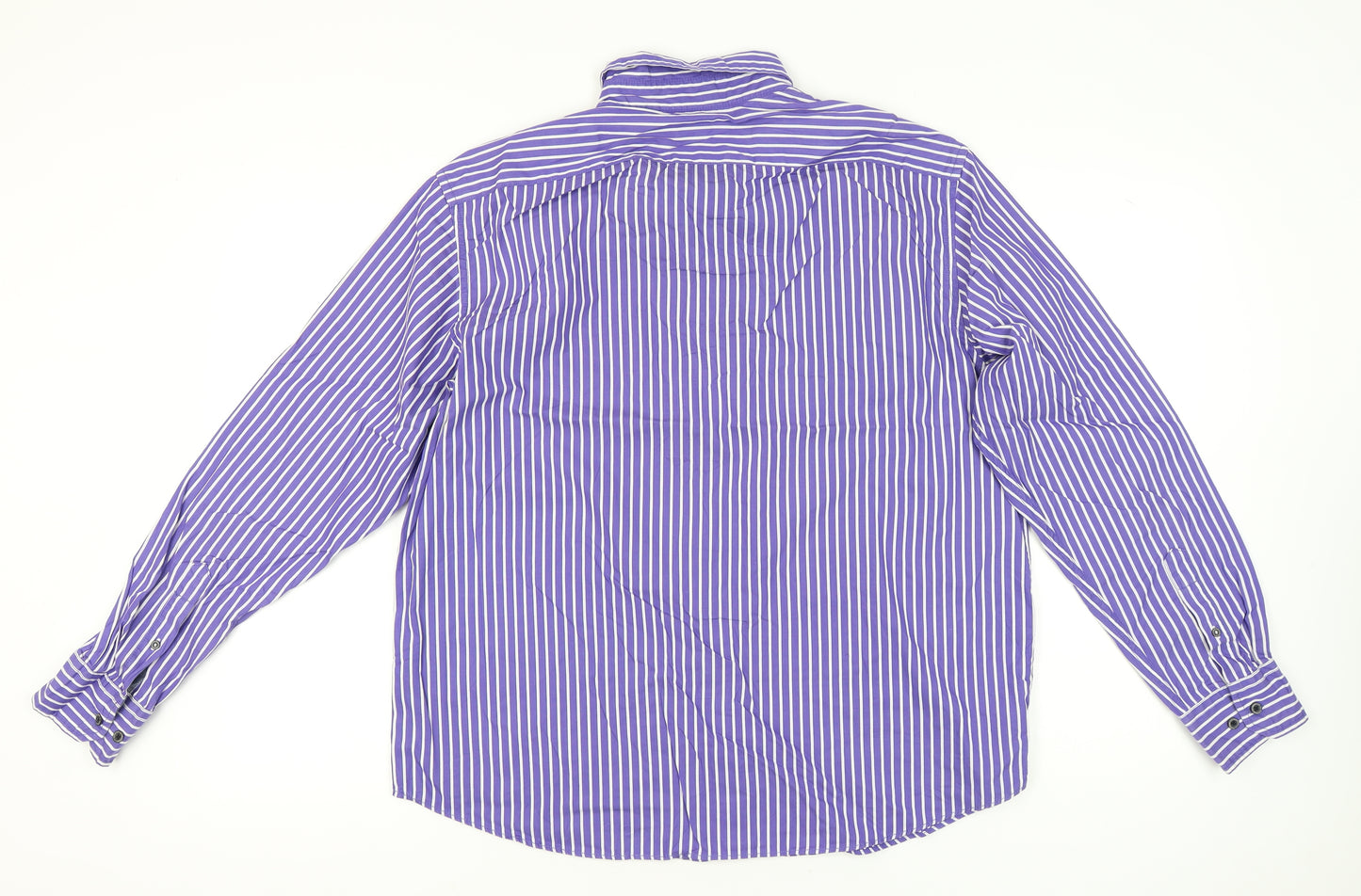 Marks and Spencer Men’s Purple Striped Cotton Button-Up Shirt XL 44-46"