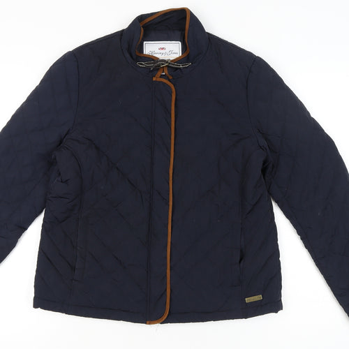 Harvey & Jones Womens Blue Quilted Jacket Size 14 Lined Zip Pockets