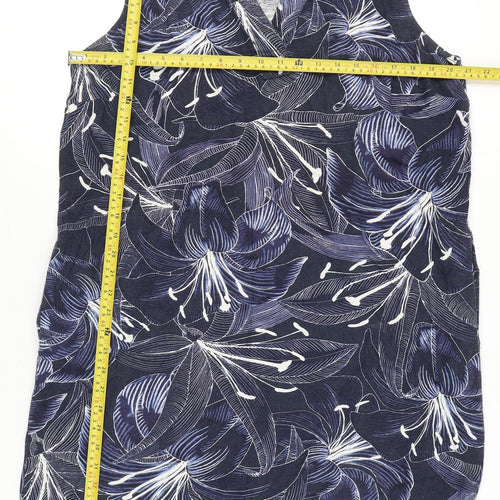 Bonmarché Women’s Blue Floral Shift Dress Size 16 V-Neck Sleeveless