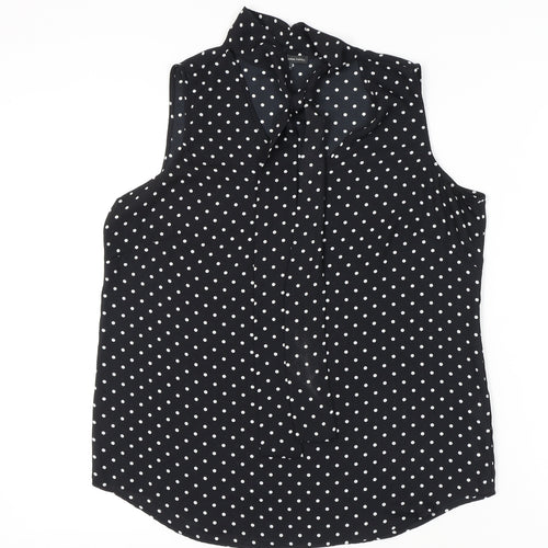 Adrianna Papell Womens Black Polka Dot Sleeveless Blouse Size M