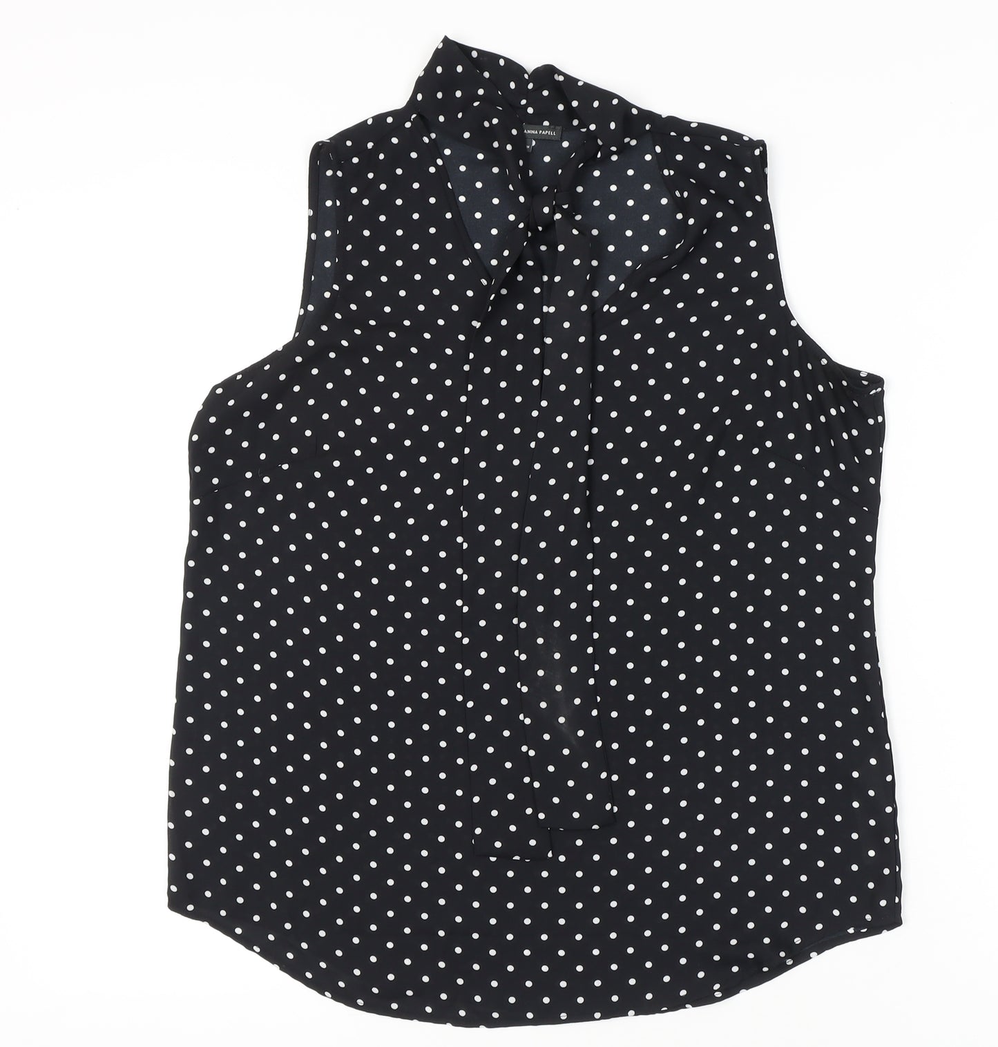 Adrianna Papell Womens Black Polka Dot Sleeveless Blouse Size M