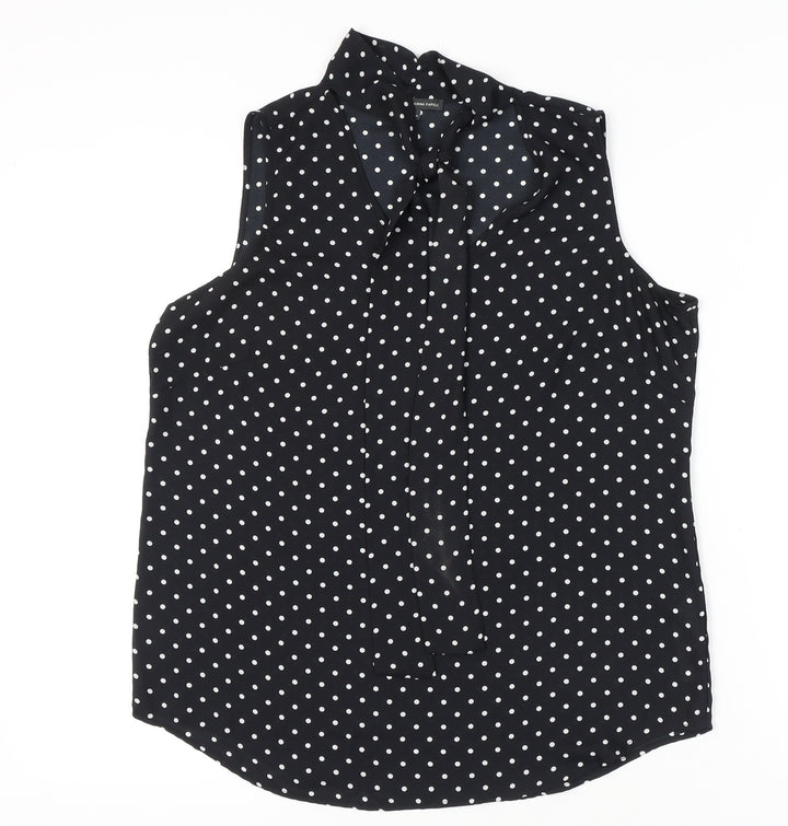 Adrianna Papell Womens Black Polka Dot Sleeveless Blouse Size M