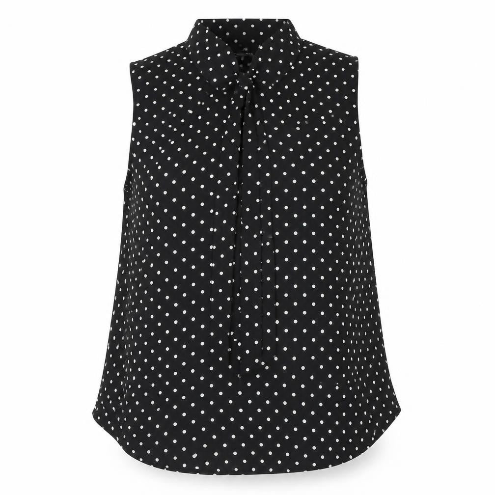 Adrianna Papell Womens Black Polka Dot Sleeveless Blouse Size M