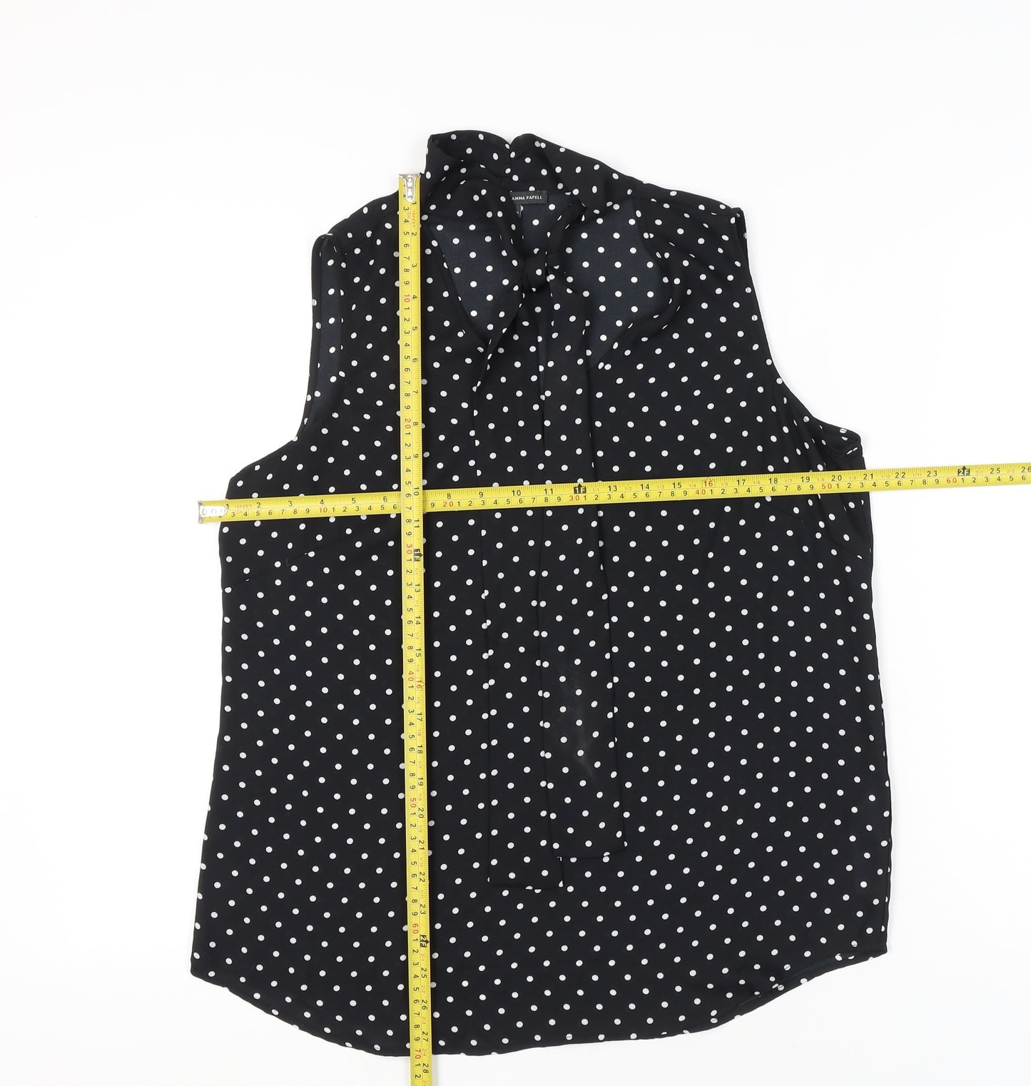 Adrianna Papell Womens Black Polka Dot Sleeveless Blouse Size M