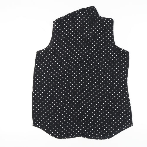 Adrianna Papell Womens Black Polka Dot Sleeveless Blouse Size M