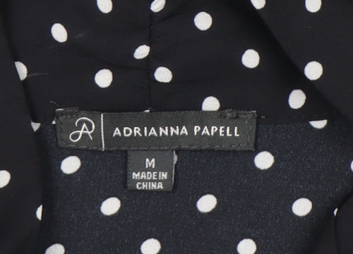 Adrianna Papell Womens Black Polka Dot Sleeveless Blouse Size M