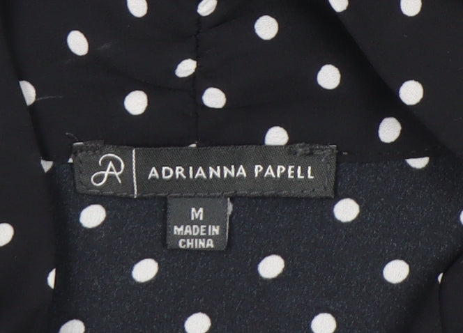 Adrianna Papell Womens Black Polka Dot Sleeveless Blouse Size M