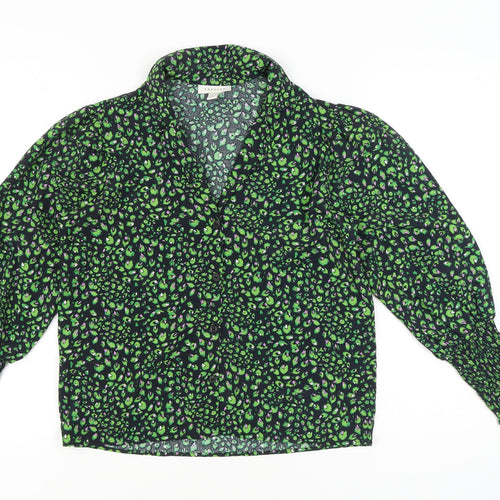 Topshop Womens Petite Green Animal Print Blouse UK 4 Tunic Long Sleeve