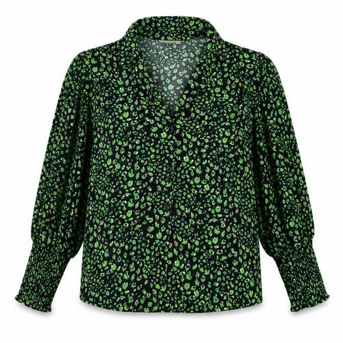 Topshop Womens Petite Green Animal Print Blouse UK 4 Tunic Long Sleeve