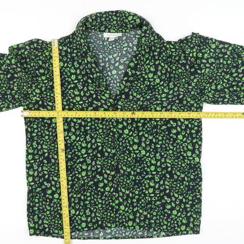 Topshop Womens Petite Green Animal Print Blouse UK 4 Tunic Long Sleeve