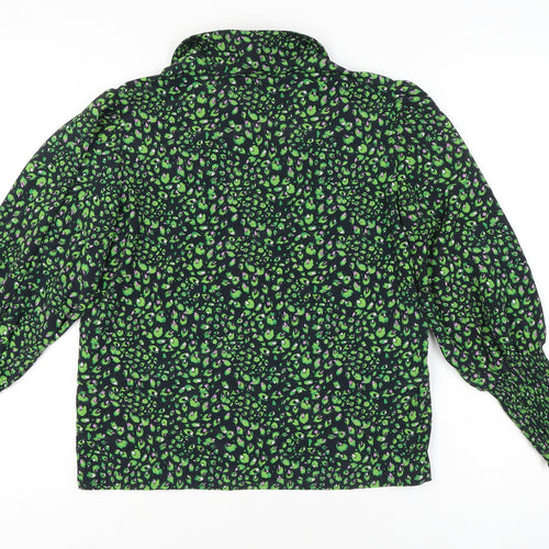 Topshop Womens Petite Green Animal Print Blouse UK 4 Tunic Long Sleeve