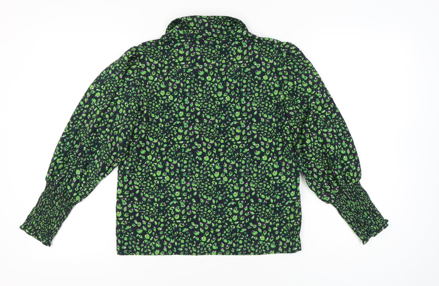 Topshop Womens Petite Green Animal Print Blouse UK 4 Tunic Long Sleeve