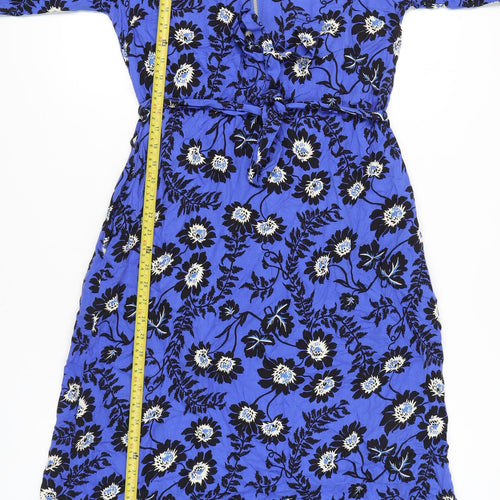 Next Women’s Blue Floral Midi Shirt Dress Size 12 High Neck
