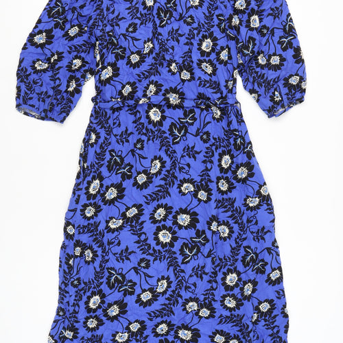 Next Women’s Blue Floral Midi Shirt Dress Size 12 High Neck