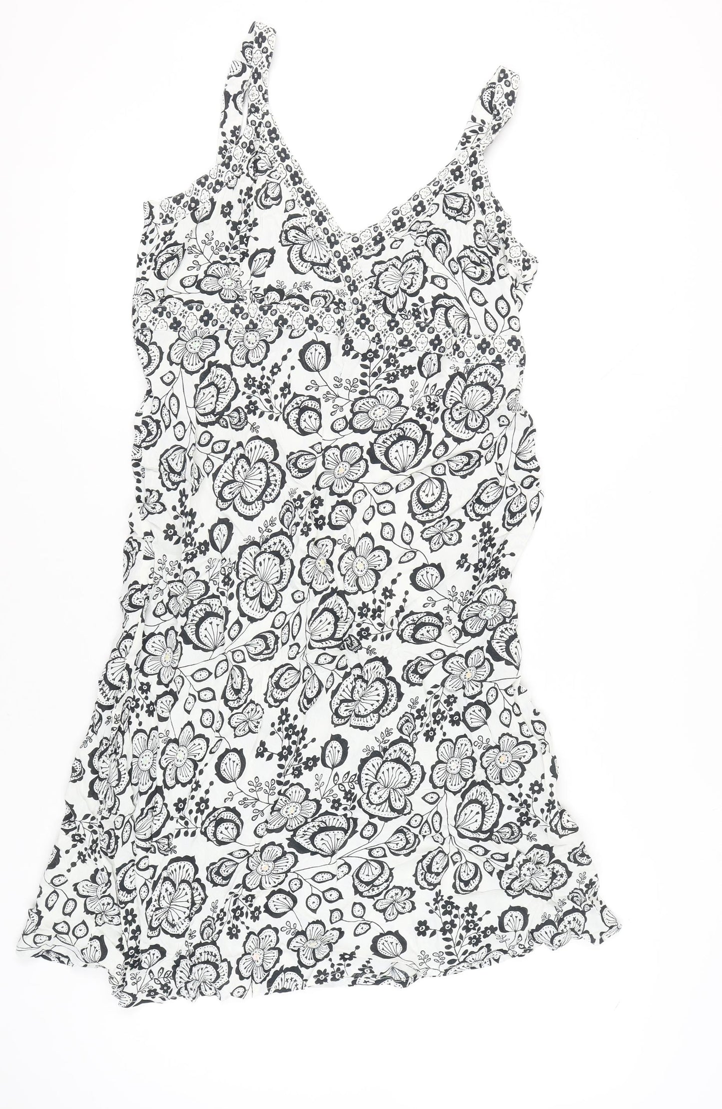 New Look Womens Black White Floral Viscose Slip Dress UK 18