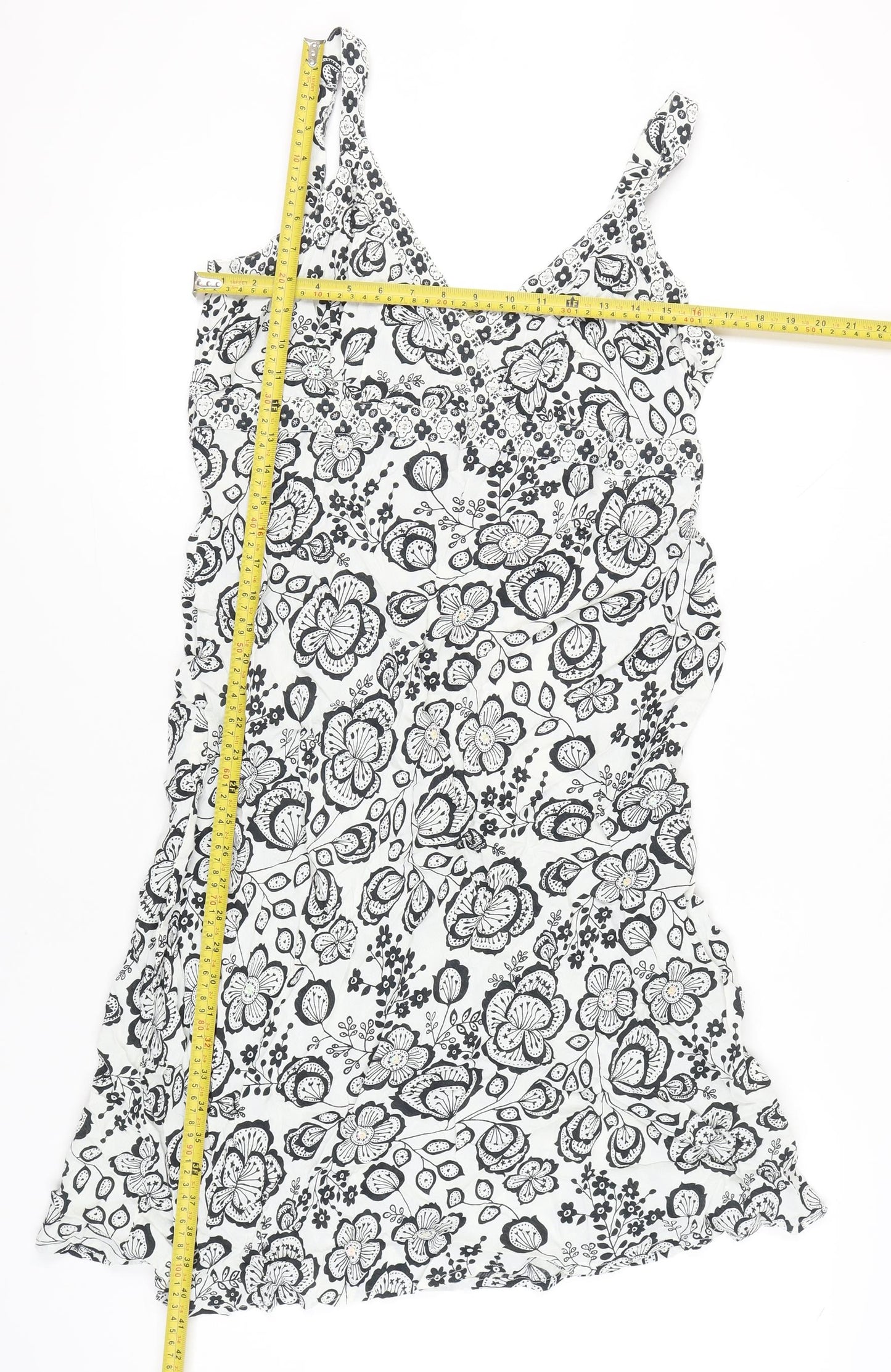 New Look Womens Black White Floral Viscose Slip Dress UK 18