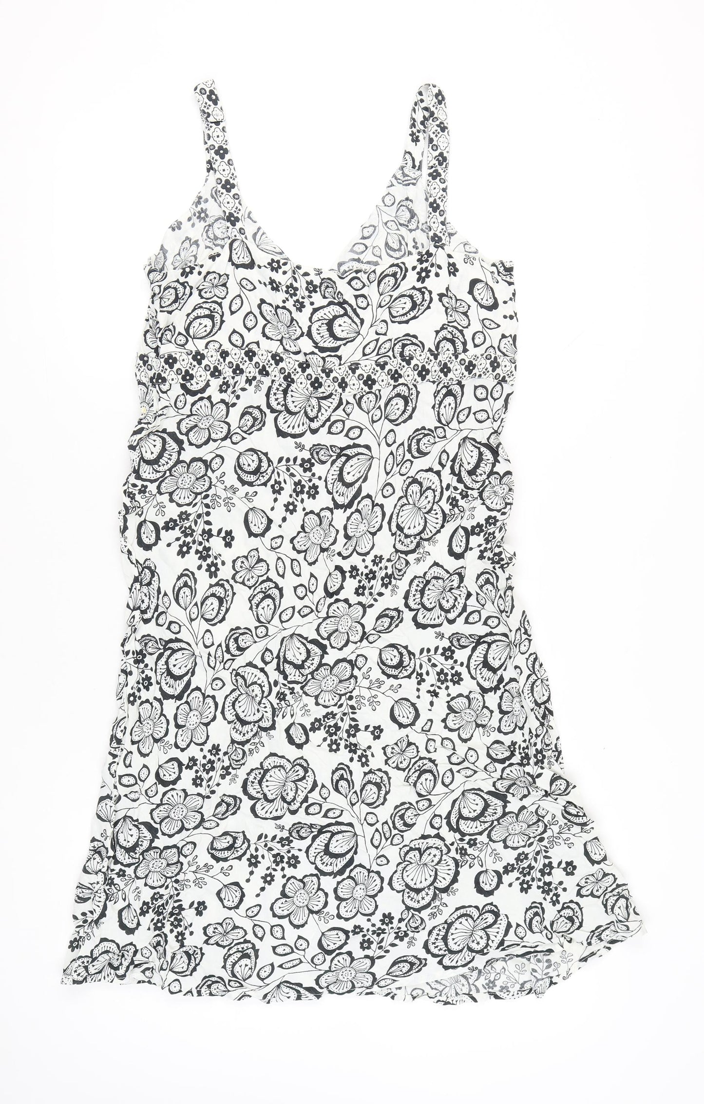New Look Womens Black White Floral Viscose Slip Dress UK 18
