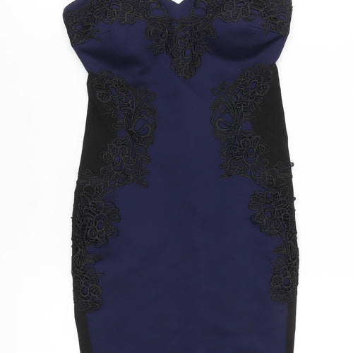 Lipsy Women Blue Bodycon Lace Knee Length Dress Size 10