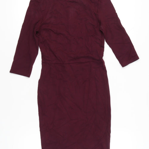 Topshop Women’s Purple Bodycon Dress UK 10 Knee Length 3/4 Sleeve