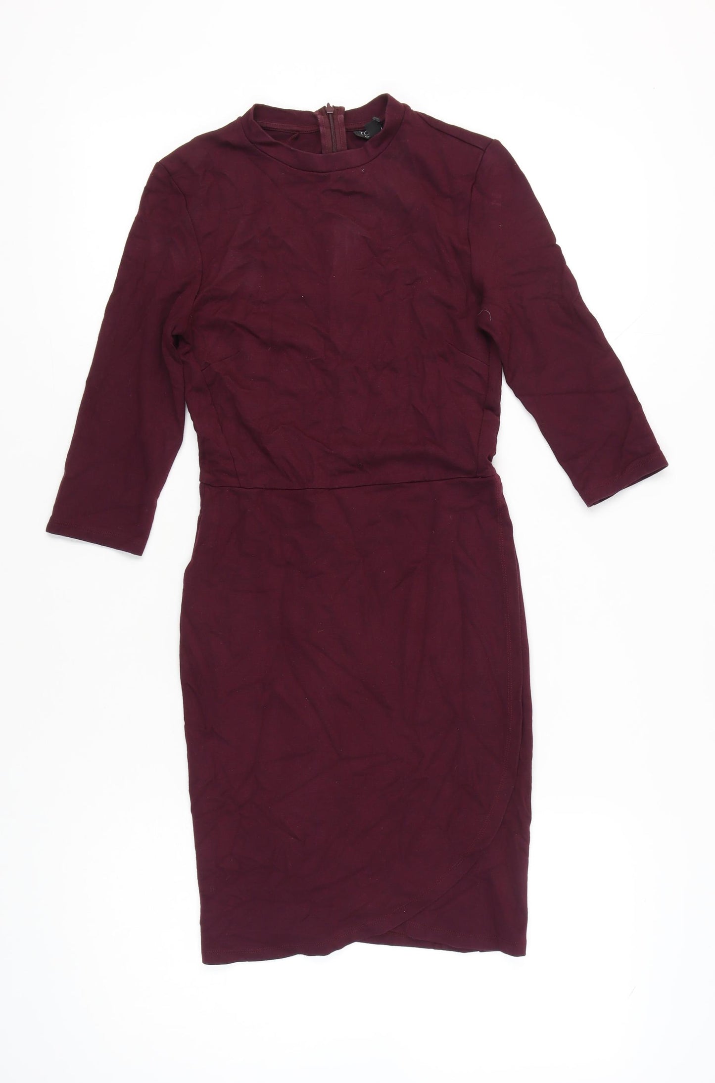 Topshop Women’s Purple Bodycon Dress UK 10 Knee Length 3/4 Sleeve