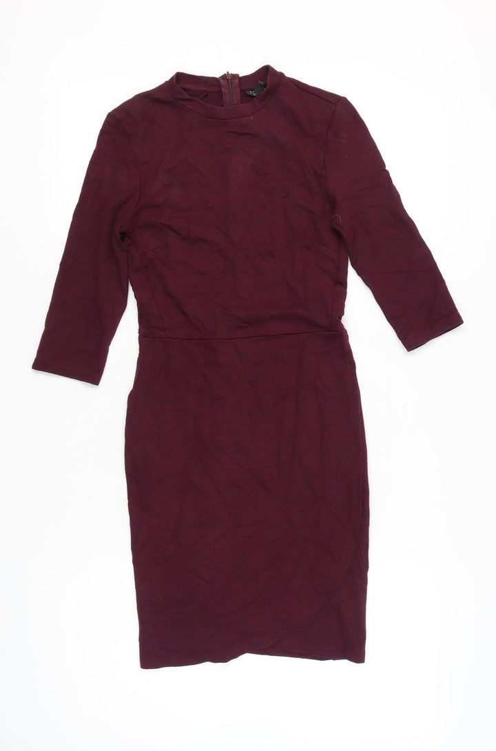 Topshop Women’s Purple Bodycon Dress UK 10 Knee Length 3/4 Sleeve
