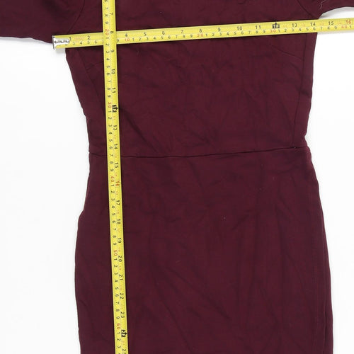 Topshop Women’s Purple Bodycon Dress UK 10 Knee Length 3/4 Sleeve